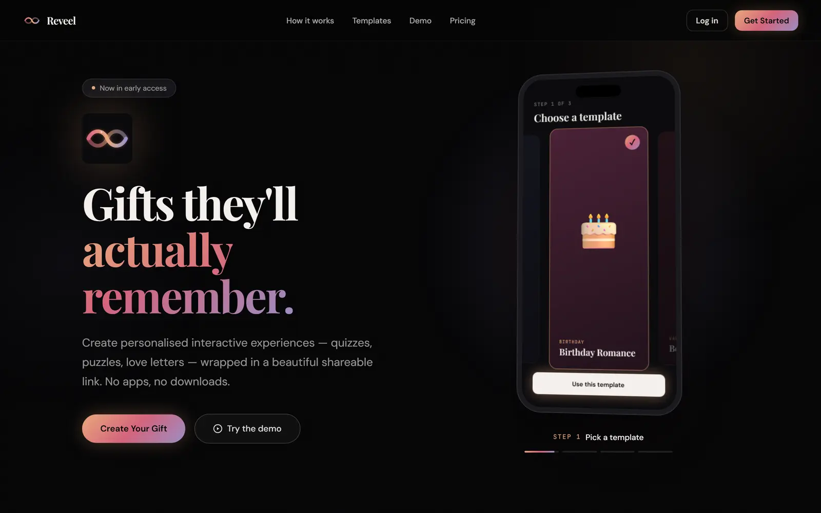 The Reveel home page: Gifts they’ll actually remember